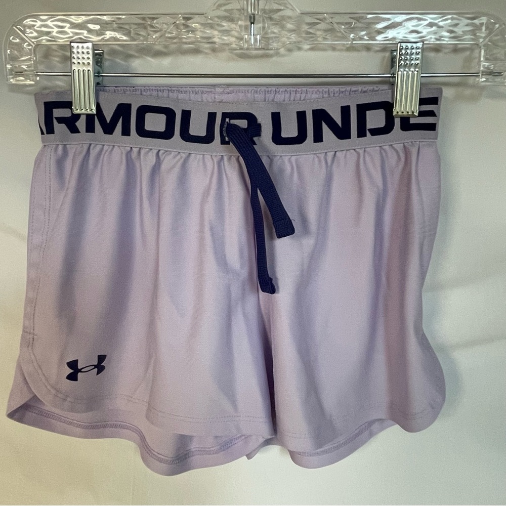 Under Armour Youth Medium Girls Lavender Athletic Shorts Heat Gear Loose Fit